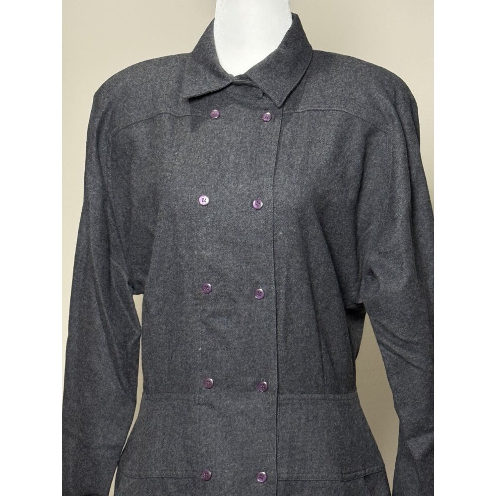 Vintage Ambria Womens 12M 100% Worsted Wool Flannel Long Coat Dress Gray Classic - Picture 2 of 16